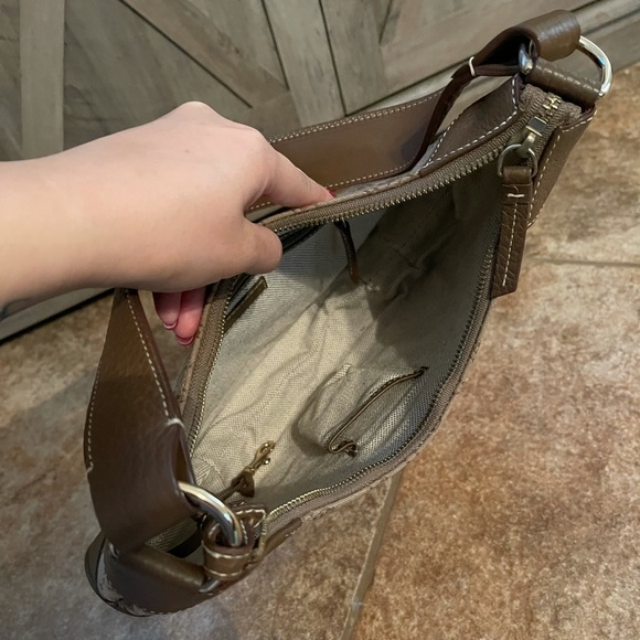 Dooney & Bourke Crescent Pebbled Leather Signature Logo Brown Shoulder Bag - Picture 8 of 13